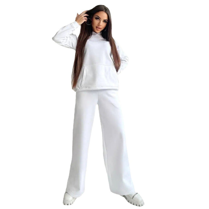 Damen nan Cozy-Komplettset mit extraweichem Oversize-Hoodie, Kängurutasche und High-Waist Palazzo-Sweathose Drune