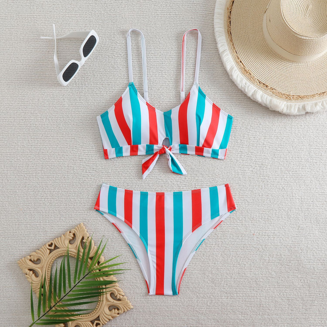 Damen Bandeau-Bikini mit verstellbaren Trägern und Knoten-Detail Drune
