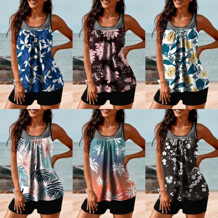 Damen Tankini-Set mit floralem Oberteil und sportlichem Hosenansatz Drune