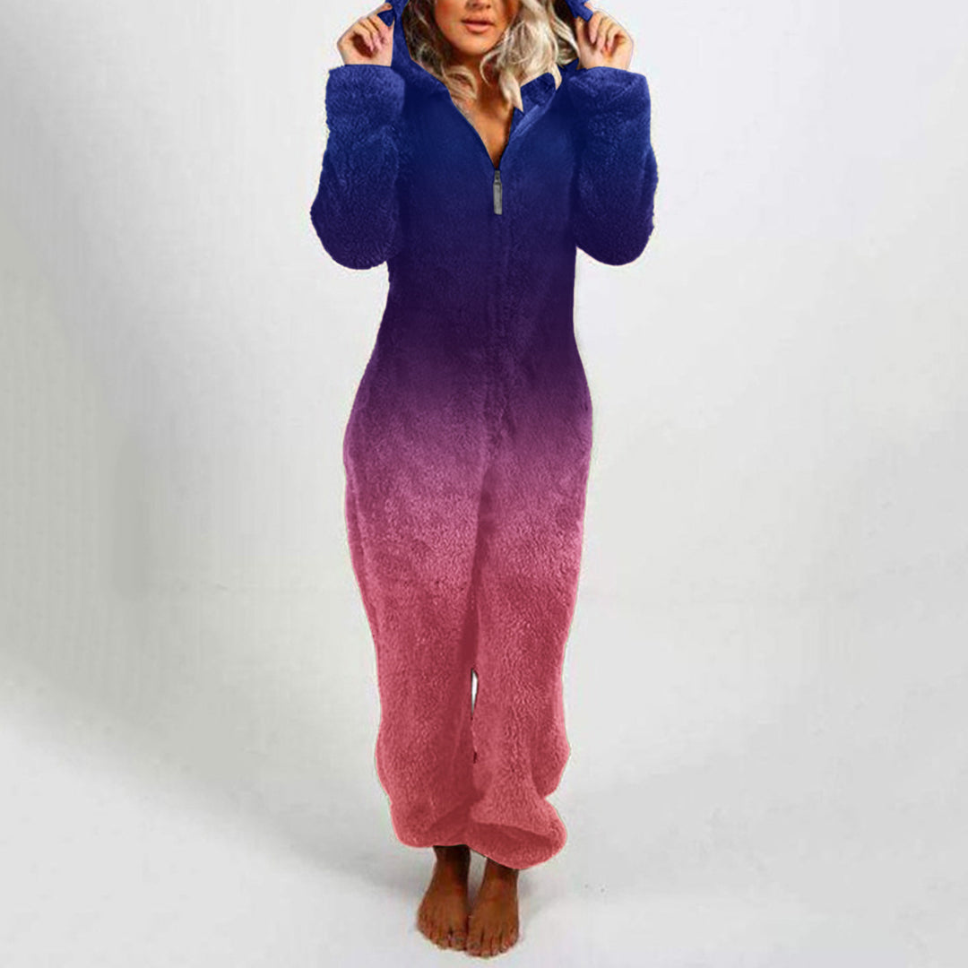 Damen Fleece-Einteiler mit Kapuze und Farbverlaufsdesign Drune
