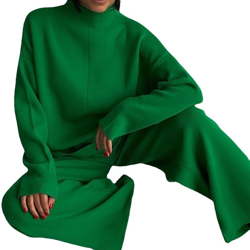 Damen lässiges Strickensemble mit weitem Schnitt und hohem Kragen Drune