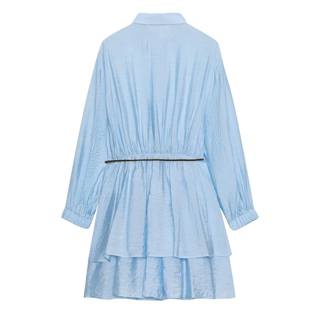 Damen Hemdblusenkleid im Crinkle-Look mit Stufenrock und Taillenzug Drune