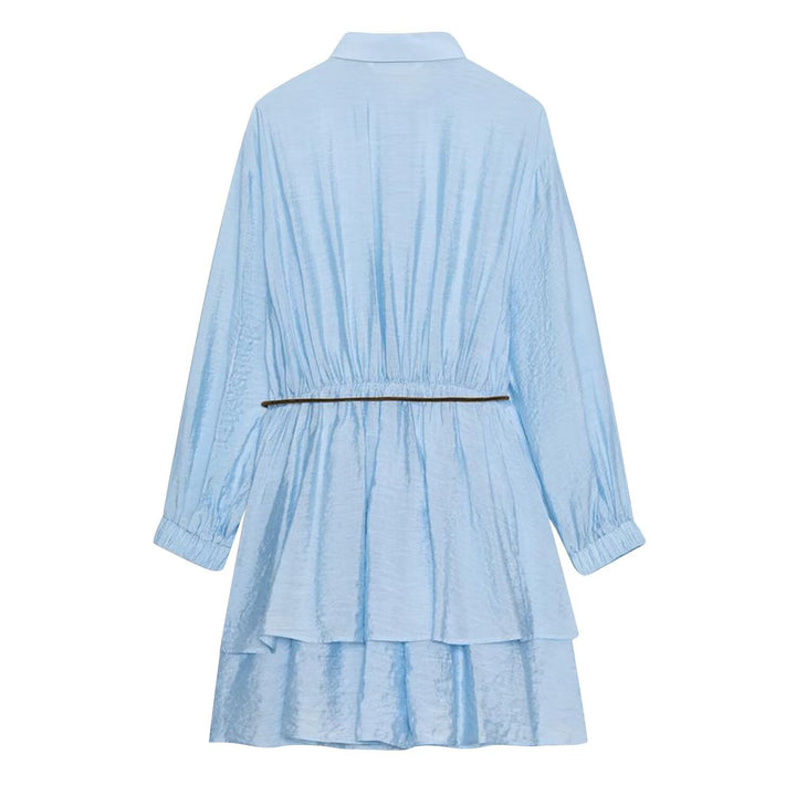 Damen Hemdblusenkleid im Crinkle-Look mit Stufenrock und Taillenzug Drune
