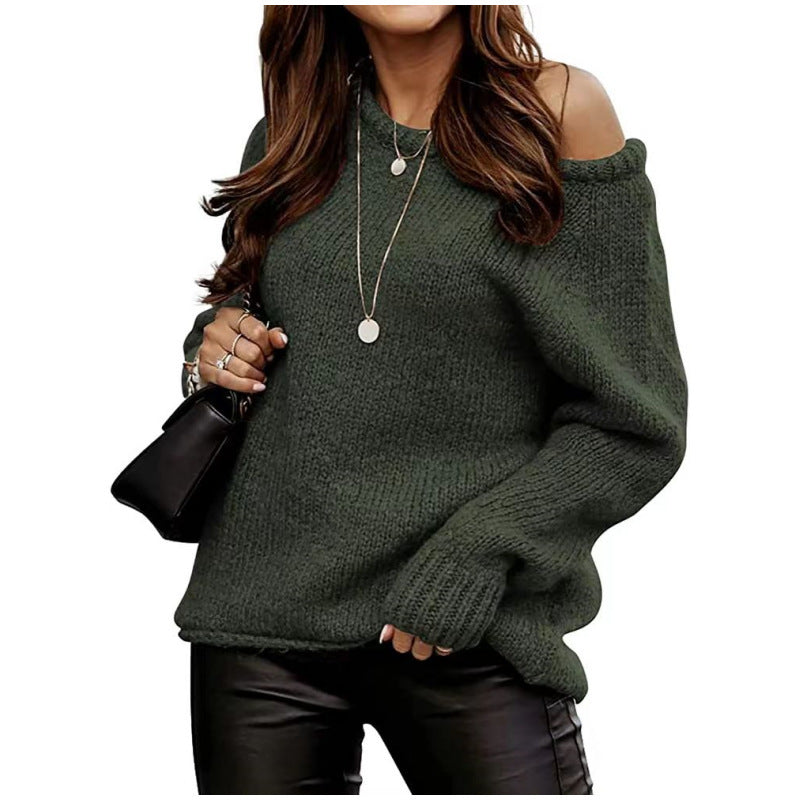 Damen moderner Strickpullover mit schulterfreiem Design und oversized Passform Drune