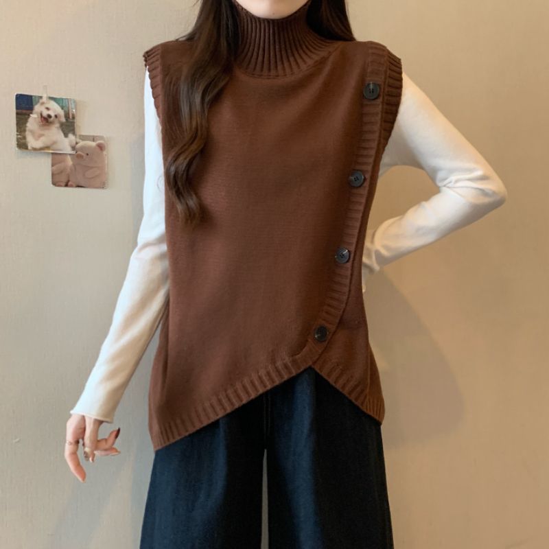 Damen Strickpullover mit hohem Kragen und asymmetrischem Schnitt Drune
