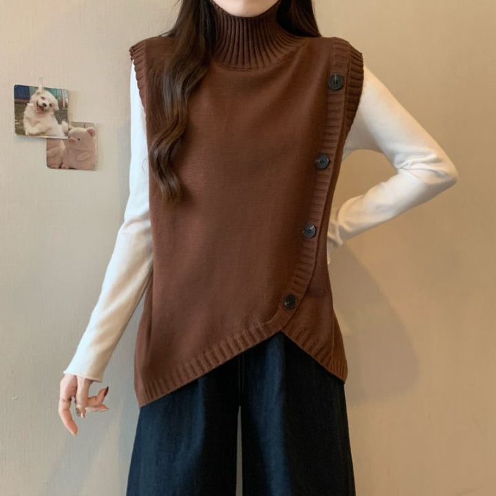 Damen Strickpullover mit hohem Kragen und asymmetrischem Schnitt Drune