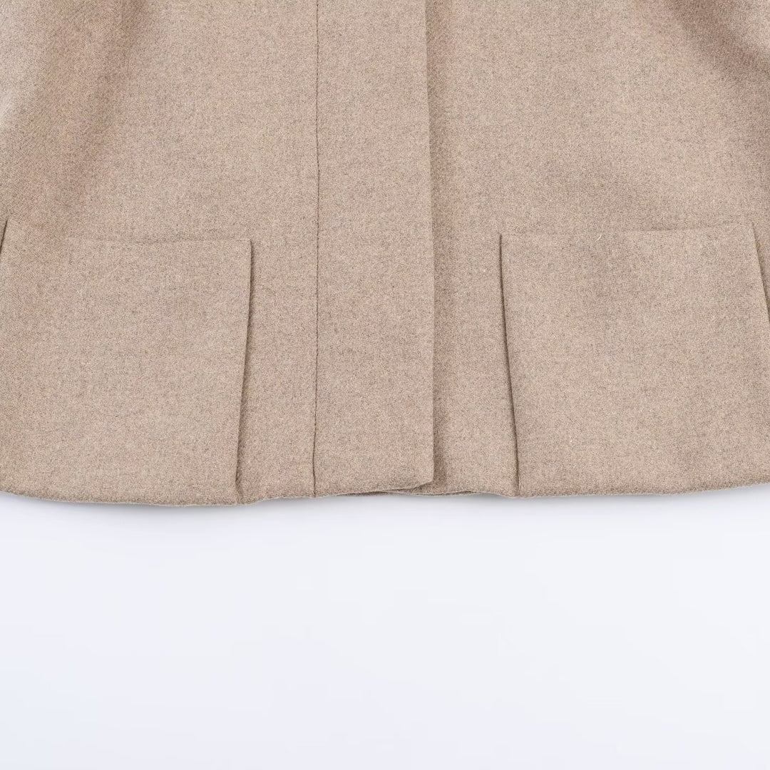 Damen Kurzer Boxy-Wollmix-Mantel mit hohem Stehkragen und verdeckter Knopfleiste Drune