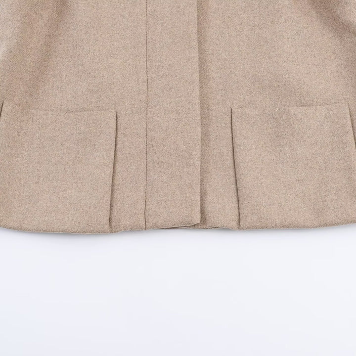 Damen Kurzer Boxy-Wollmix-Mantel mit hohem Stehkragen und verdeckter Knopfleiste Drune