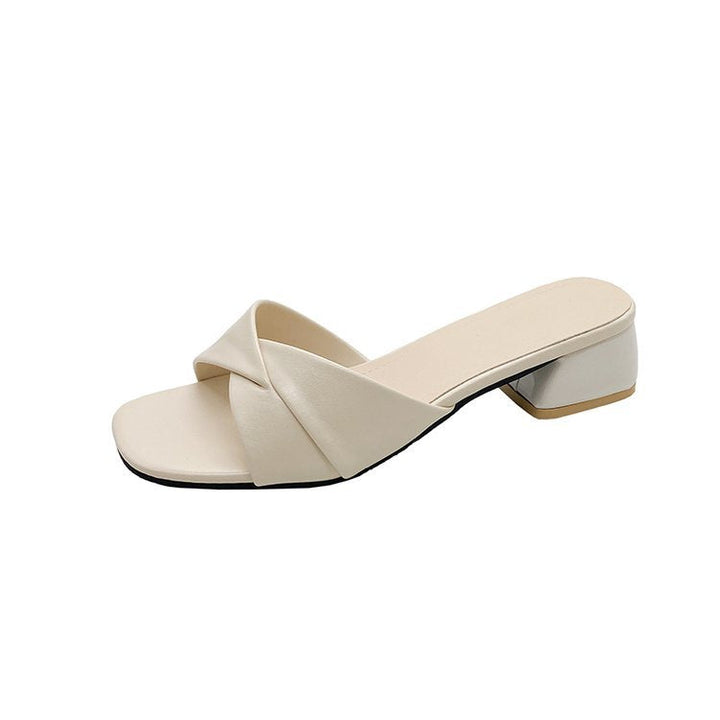 Damen elegante Mules mit gekreuzten Riemen und Blockabsatz Drune