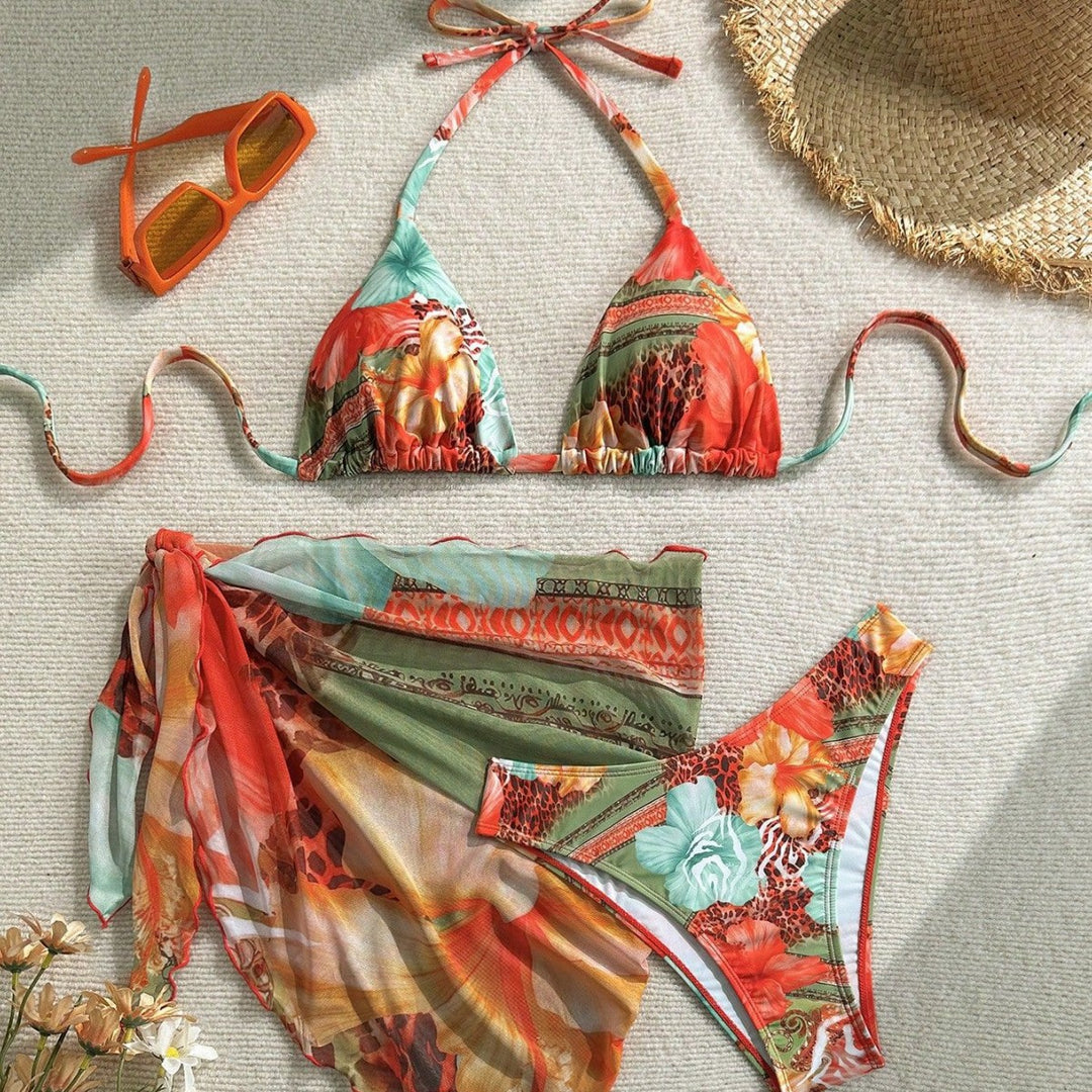 Damen Florales Bikini-Set mit Kombination aus Oberteil und Wickeltuch Drune