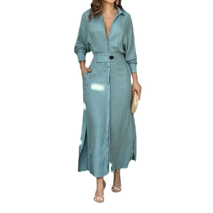 Damen Midi-Kleid mit elegantem Hemdblusen-Design und dekorativem Taillengürtel Drune