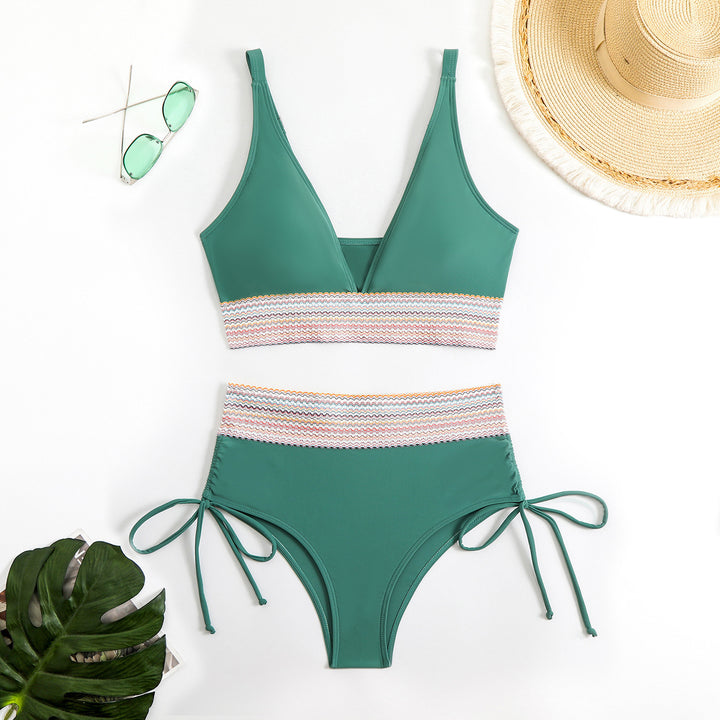 Damen Hochgeschnittener Bikini mit verstellbaren Bindebändern Drune