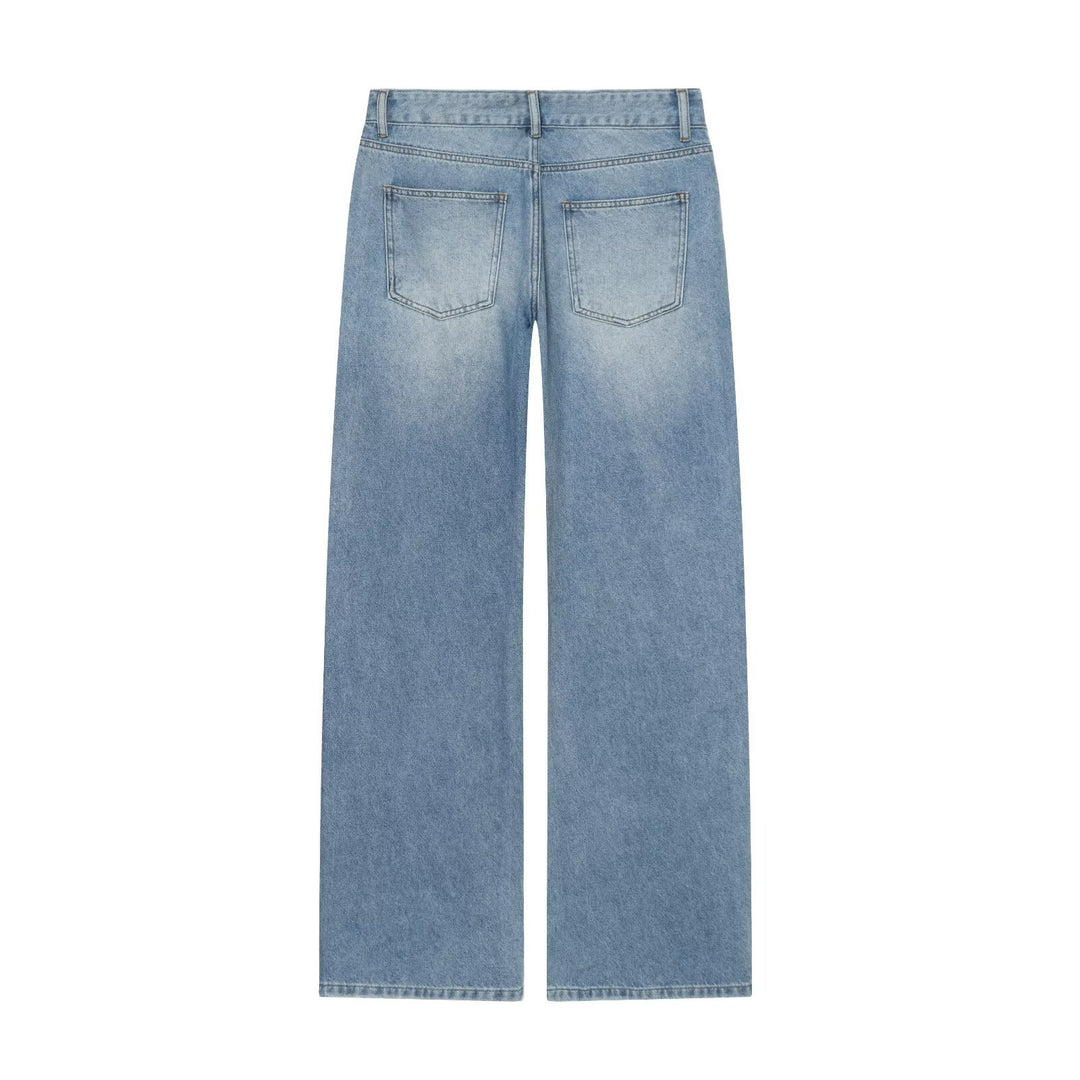 Damen Weite Highwaist-Jeans mit geradem Bein und Herz-Strassbesatz Drune