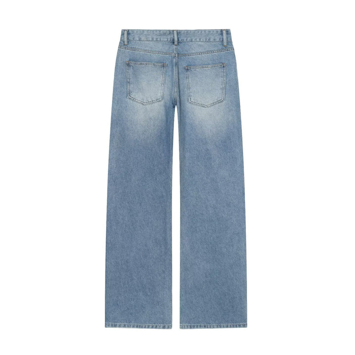 Damen Weite Highwaist-Jeans mit geradem Bein und Herz-Strassbesatz Drune