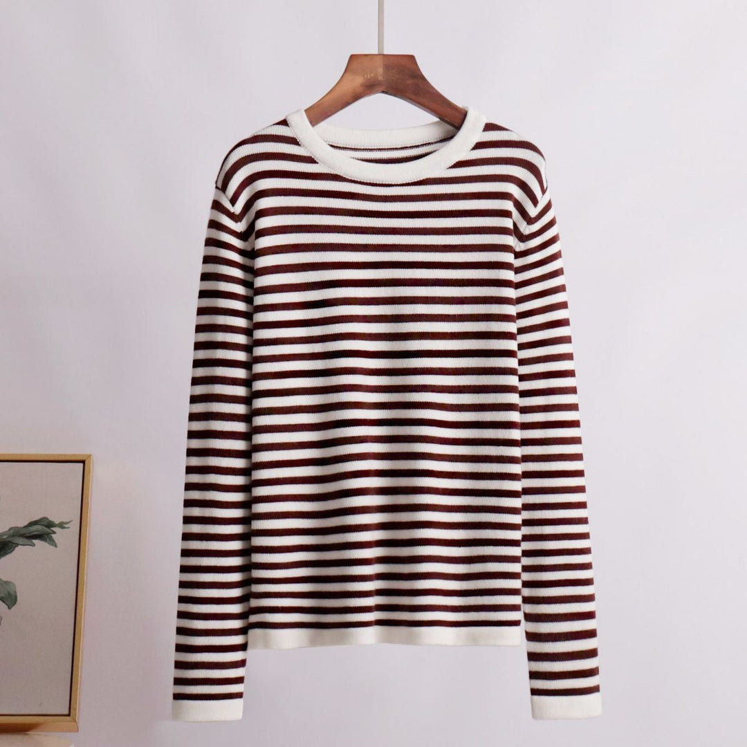 Damen gestreifter, lässiger Pullover aus hochwertigem Baumwollmix Drune