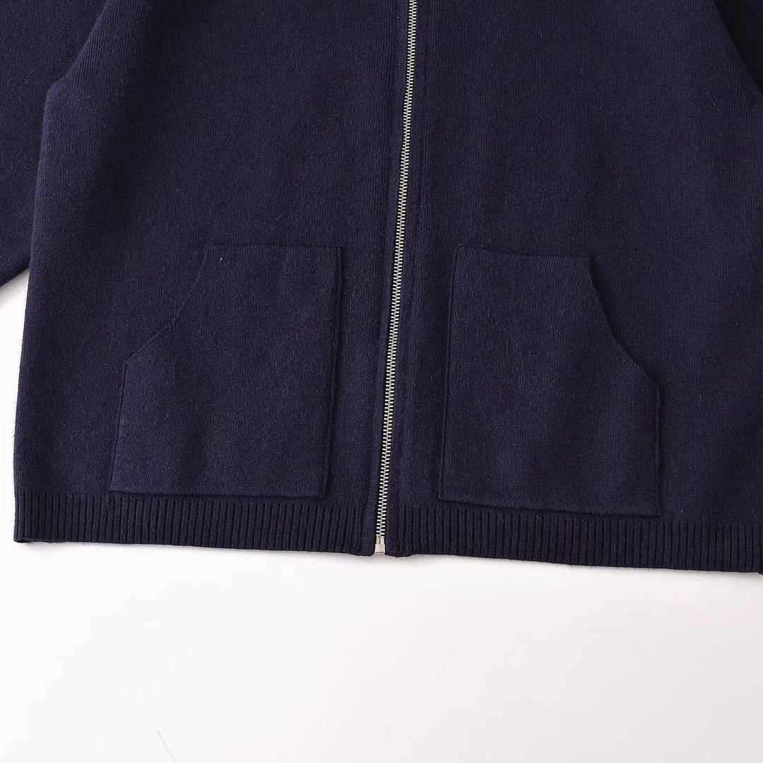 Damen Grobgestrickte Oversize-Zipjacke mit Stehkragen und aufgesetzten Taschen Drune