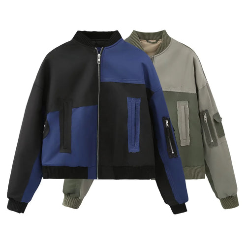 Damen nan urbaner Bomberjacke mit Kontrastpaneelen, Oversize-Silhouette, Front- und Ärmeltaschen Drune