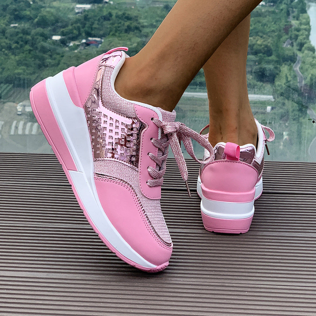 Damen modische Sneakers mit atmungsaktivem Obermaterial und eleganten Glitzerakzenten Drune
