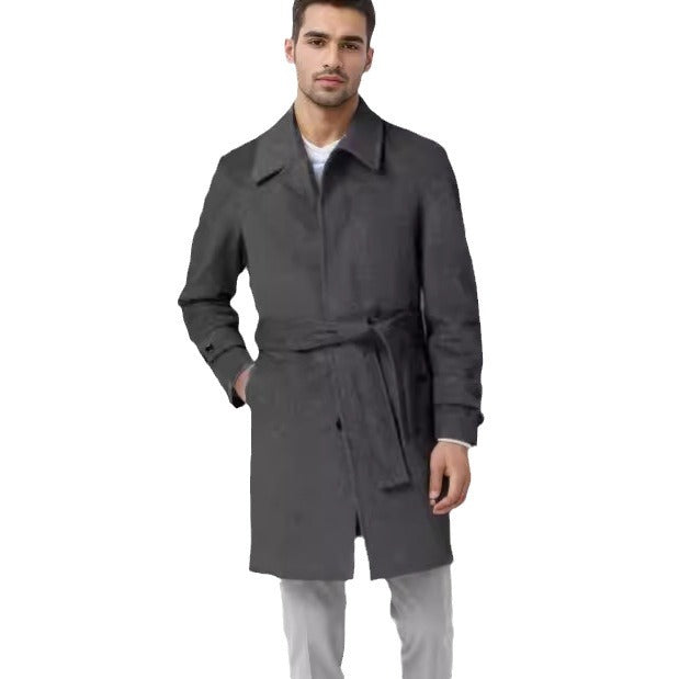 Herren eleganter und taillierter Trenchcoat aus hochwertiger Wolle Drune