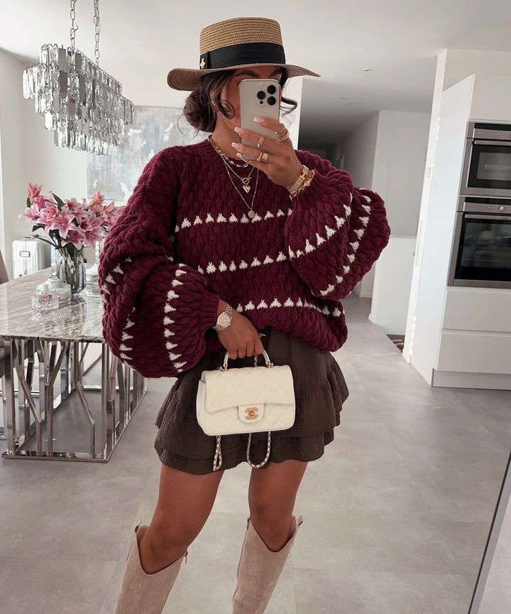 Damen kuscheliger Grobstrickpullover mit einzigartigem Muster Drune