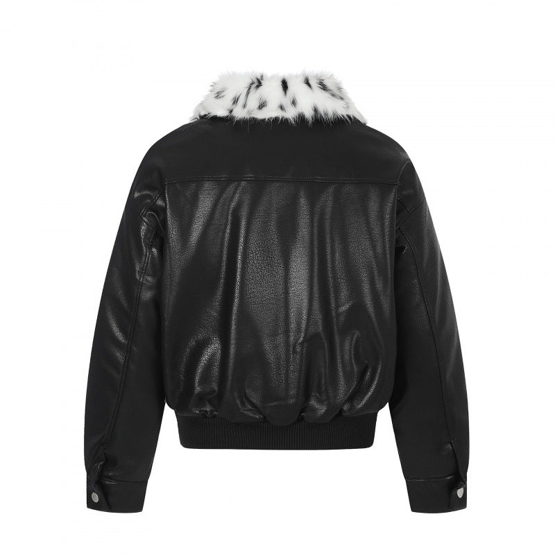 Damen Boxy Kunstleder-Bomberjacke mit asymmetrischem Reißverschluss und kuscheligem Kunstfellkragen Drune