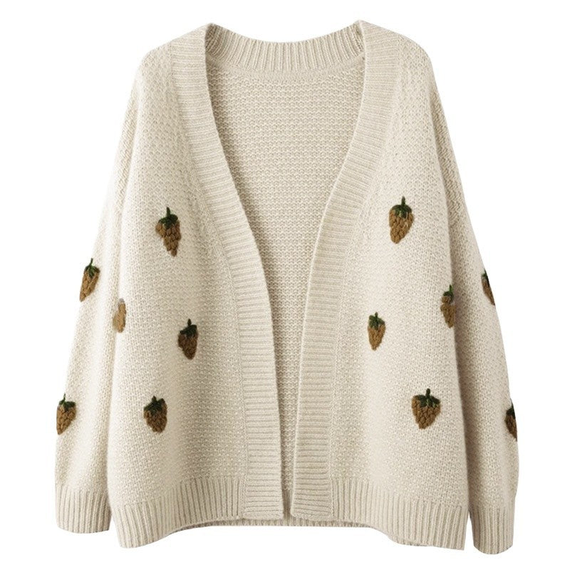 Damen Strickjacke mit fröhlichem Erdbeermuster Drune