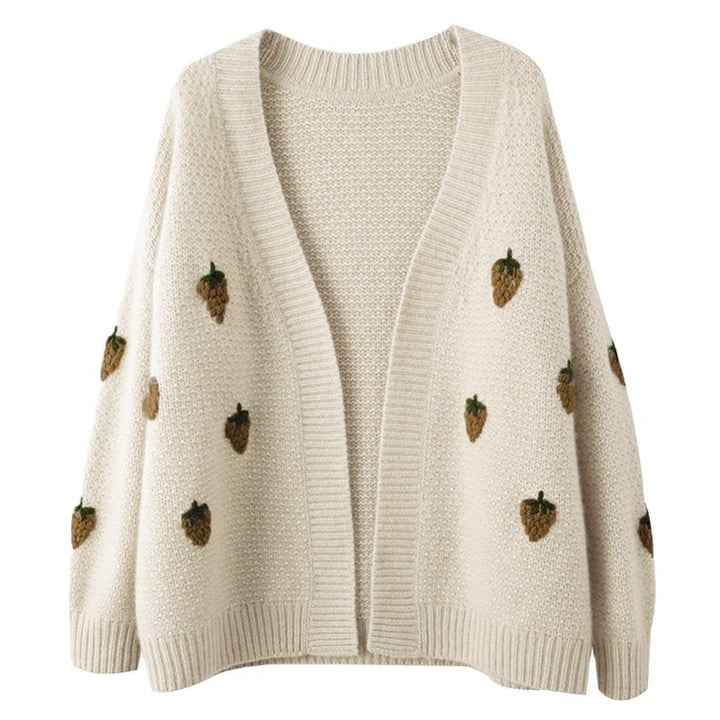 Damen Strickjacke mit fröhlichem Erdbeermuster Drune