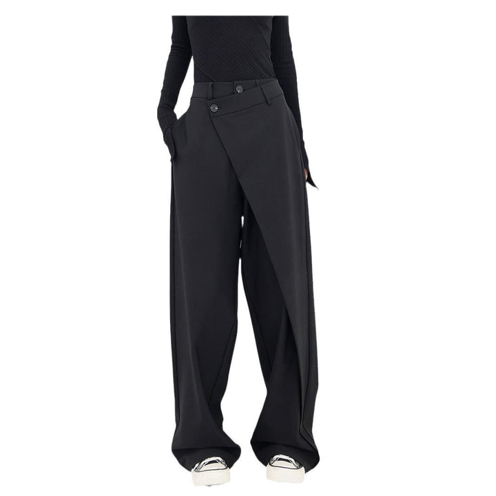 Damen elegante Weitbein-Hose mit asymmetrischem Schnitt und hohem Bund Drune
