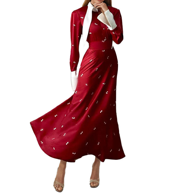 Damen Elegantes Maxikleid mit kunstvoller Drapierung und langen Ärmeln Drune