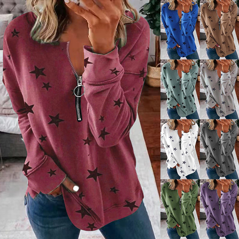 Damen Kapuzensweatshirt mit Reißverschluss und Sternenmuster Drune
