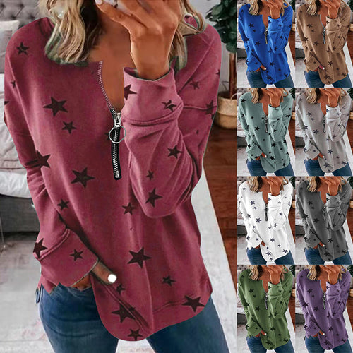 Damen Kapuzensweatshirt mit Reißverschluss und Sternenmuster Drune