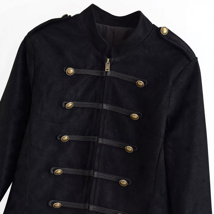 Damen Militärjacke kurz geschnitten mit Zierknöpfen und Stehkragen Drune