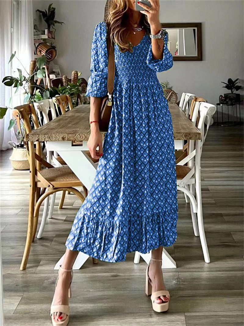 Damen Maxikleid mit voluminösen Ärmeln und elastischem Taillenzug Drune