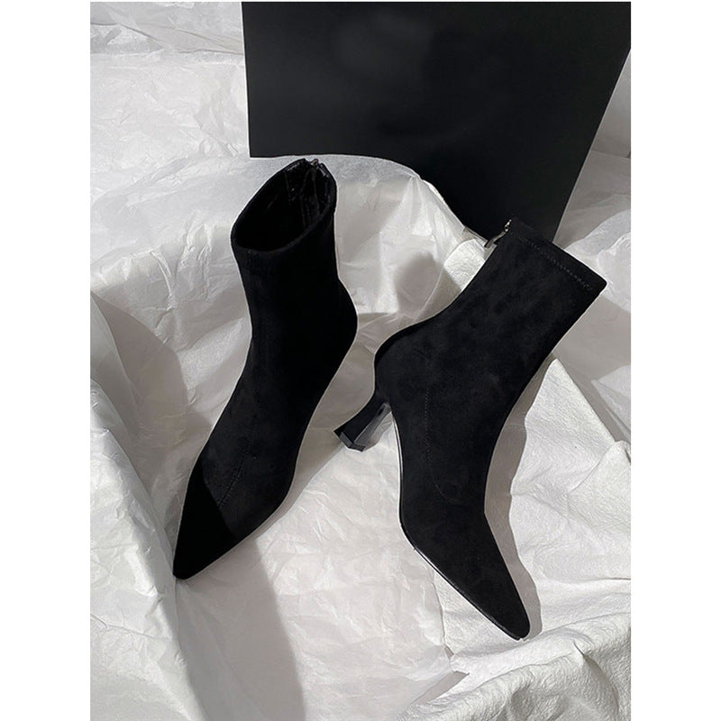 Damen spitz zulaufende Ankle-Boots aus Veloursleder mit sculpted Heel und schmalem Schaft Drune