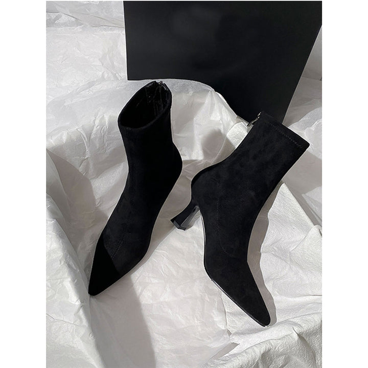 Damen spitz zulaufende Ankle-Boots aus Veloursleder mit sculpted Heel und schmalem Schaft Drune