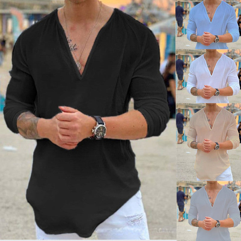 Herren lässiges V-Ausschnitt Langarmshirt Drune