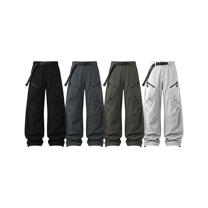 Herren Weite Ripstop-Cargohose mit integriertem Webgürtel, Reißverschluss-Taschen und Kordelabschluss Drune
