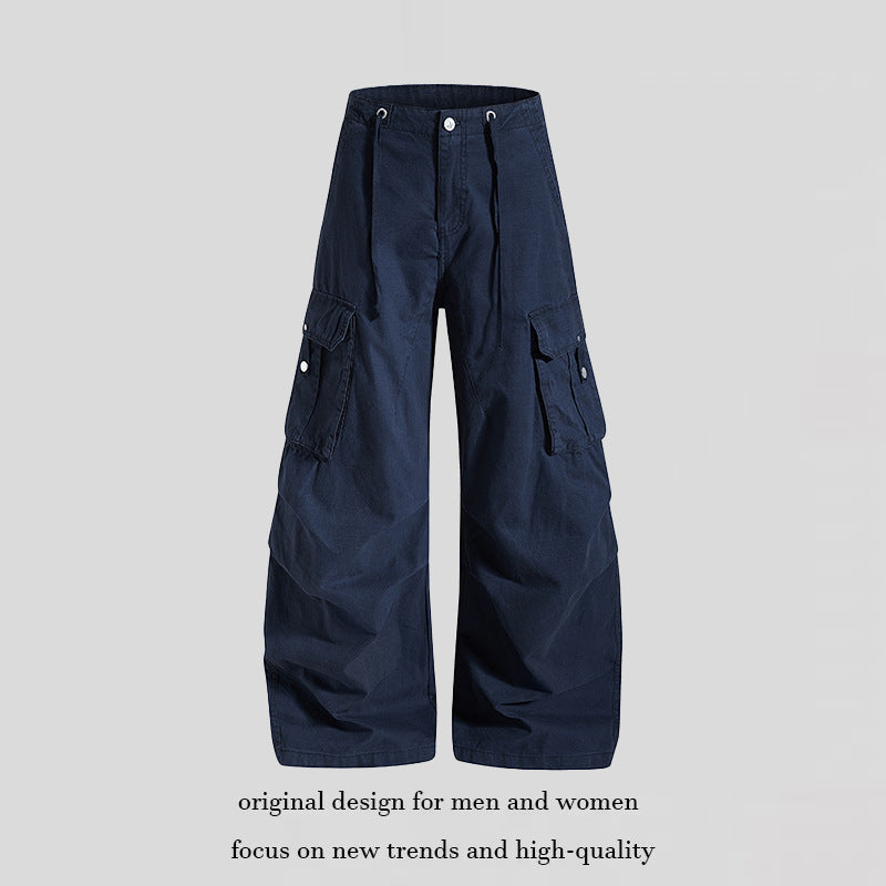 Damen weite High-Waist Cargo-Hose mit Tunnelzugbund und großen Klapptaschen Drune