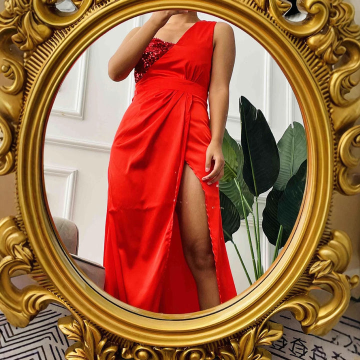 Damen Glamouröses Abendkleid mit asymmetrischem Design und schimmernden Pailletten Drune
