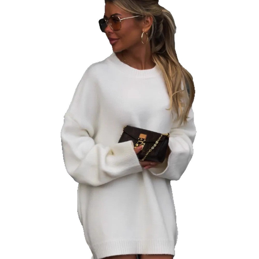 Damen Oversized Strickpullover mit weitem Schnitt und verlängertem Saum Drune