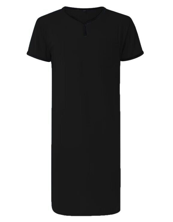 Herren nan langes Baumwoll-Schlafshirt mit Henley-Kragen Drune