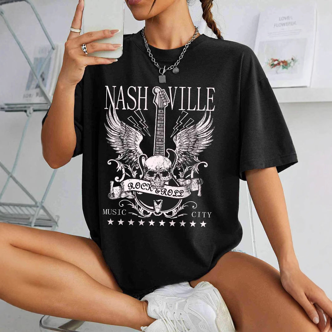 Damen T-Shirt mit kreativem Schriftzug im modernen Graffiti-Stil Drune