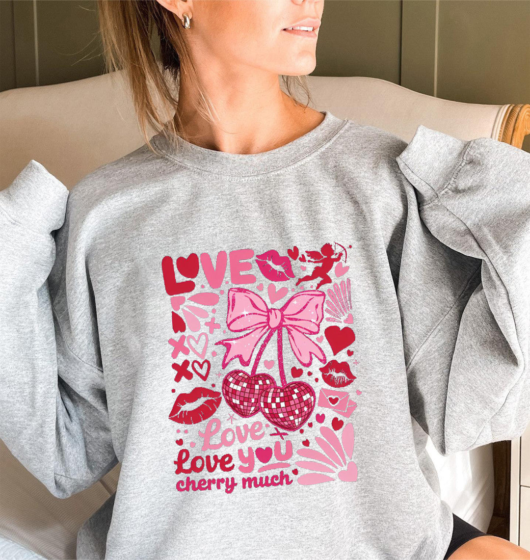 Damen Sweatshirt mit voluminösen Ärmeln und verspieltem Kirschmotiv Drune