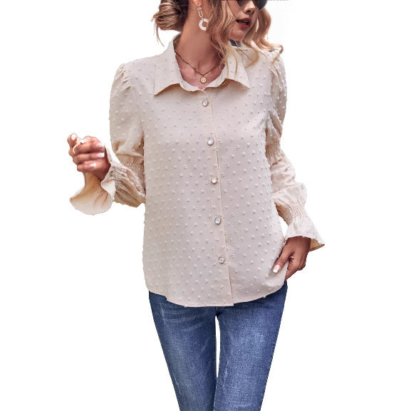 Damen elegante Bluse mit Puffärmeln und Struktur Drune