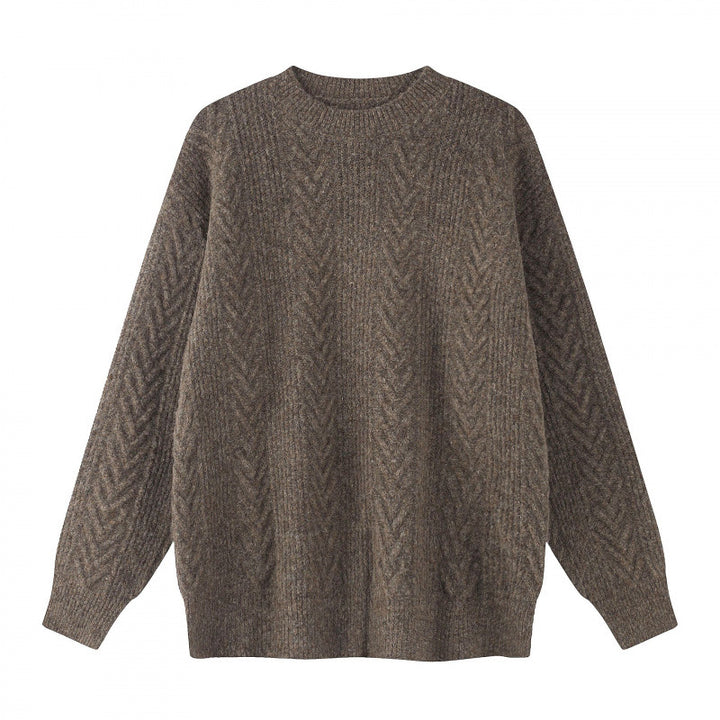 Unisex Oversize Grobstrick-Pullover mit Fischgrätstruktur und Rundhalsausschnitt Drune