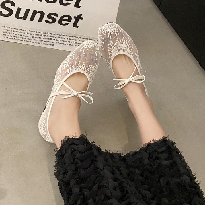 Damen Ballerinas mit zartem Spitzen-Design und eleganter Schleifenverzierung Drune