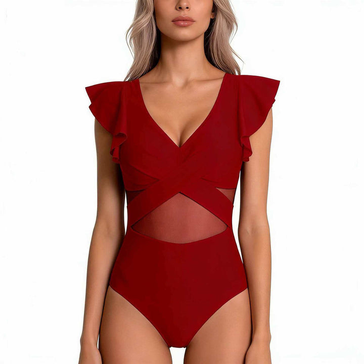 Damen Eleganter Badeanzug mit verwobenen Netzdetails Drune