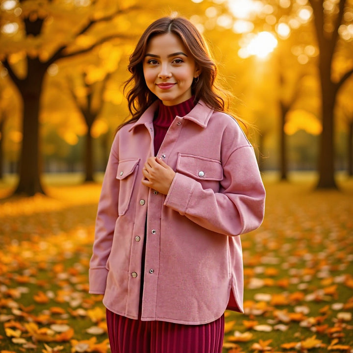 Damen Oversize Wollmix-Shacket mit Druckknopffront und aufgesetzten Pattentaschen Drune