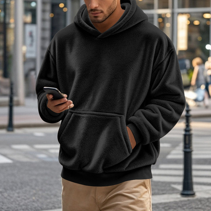 Herren nan kuscheliger Oversize-Fleece-Hoodie mit Kängurutasche und geripptem Saum Drune