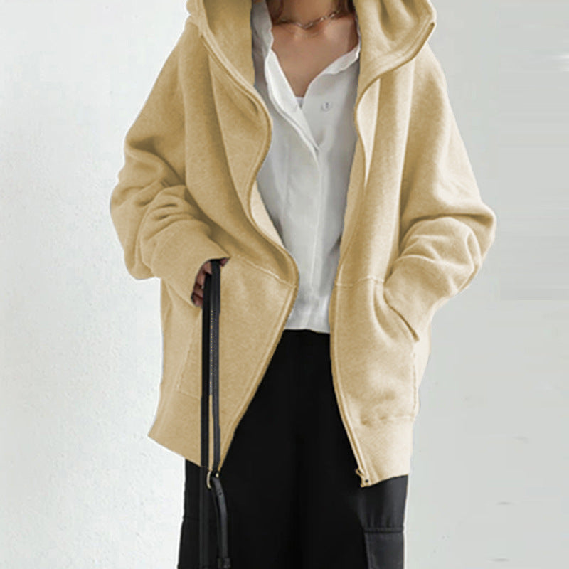 Damen nan übergroße Kapuzenjacke mit Reißverschluss und Kängurutasche aus flauschigem Fleece Drune
